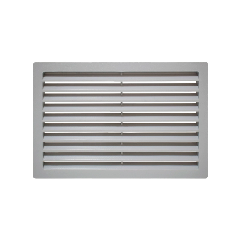 Rejilla de ventilación 200 × 300 mm en polipropileno, área de ventilación 224 cm², espesor 1.8 mm, disponible en blanco, gris, negro y almendra.