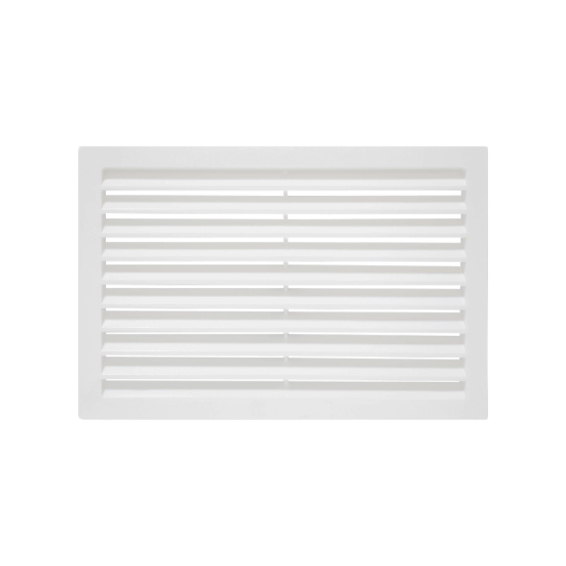 Rejilla de ventilación 200 × 300 mm en polipropileno, área de ventilación 224 cm², espesor 1.8 mm, disponible en blanco, gris, negro y almendra.