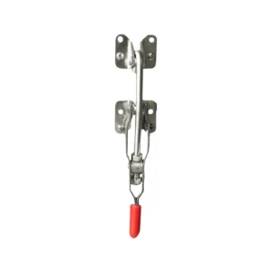Tirador de acero inoxidable con mango forrado rojo. Ideal para tapas de tanque en aplicaciones industriales, disponible en 3 tamaños.