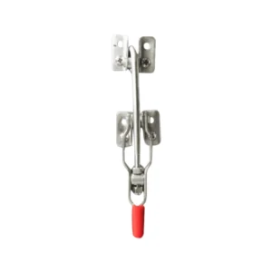 Tirador de acero inoxidable con mango forrado rojo. Ideal para tapas de tanque en aplicaciones industriales, disponible en 3 tamaños.