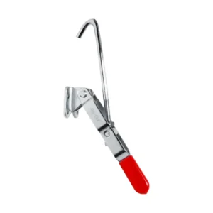 Tirador de acero inoxidable con mango forrado rojo. Ideal para tapas de tanque en aplicaciones industriales, disponible en 3 tamaños.