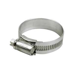 Abrazadera tipo sin fin en acero inoxidable, banda perforada continua y tornillo de apriete. Disponible en diámetros de ½″ a 6″, ideal para tuberías y mangueras en ambientes industriales.